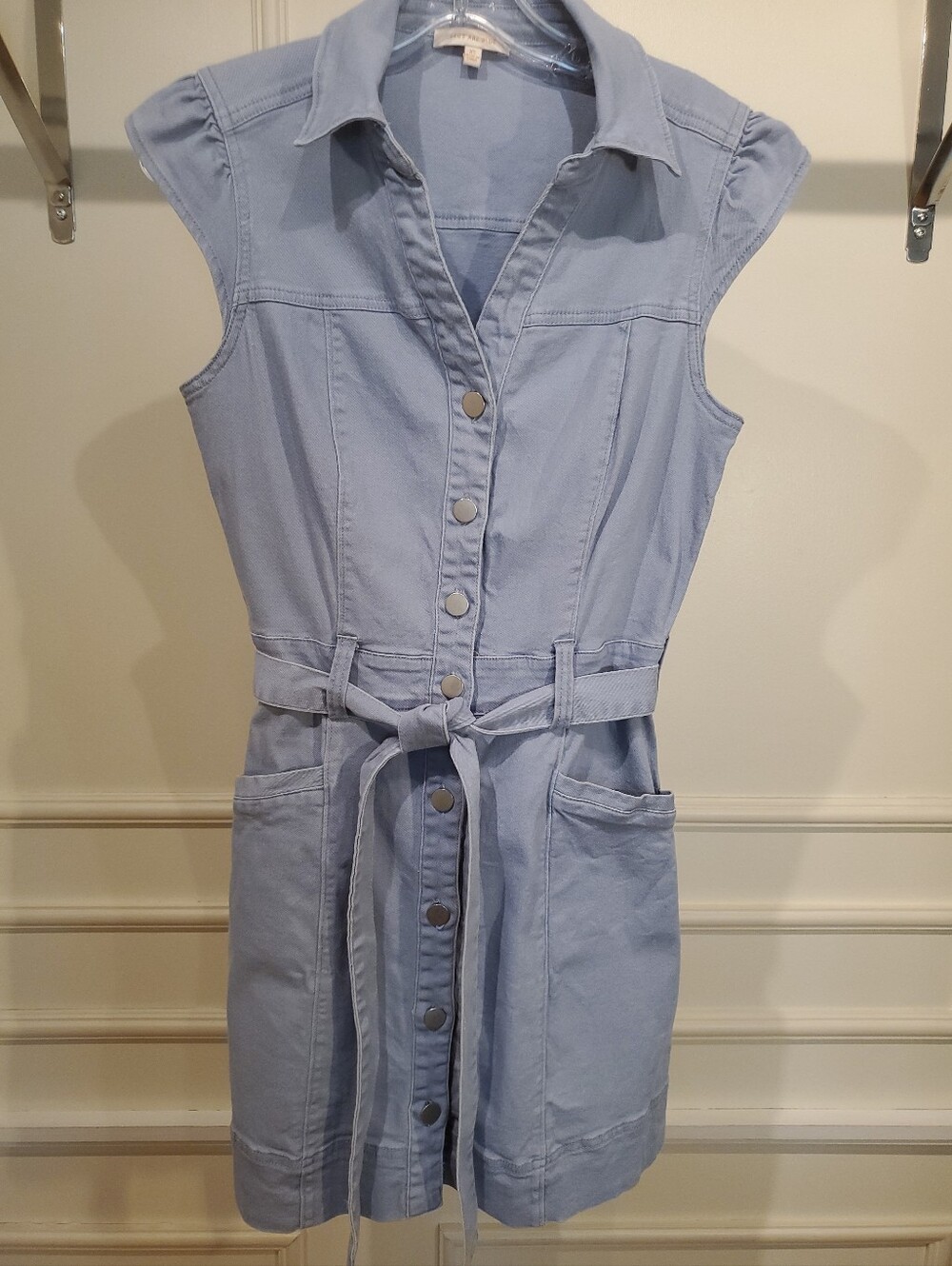 Skies Are Blue Women's Light Blue Denim Mini Dress  Removable Tie Belt Size XS - Picture 4 of 8